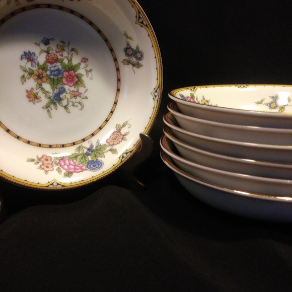 7 Vintage Noritake Dessert Bowls in Elysian 10in Gold Trim - Picture 7 of 16